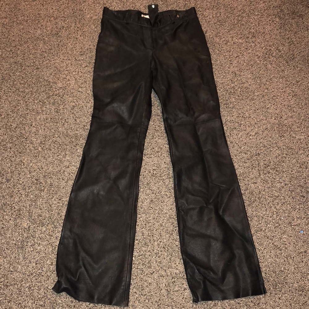 SOLD. Black genuine leather flare pants.